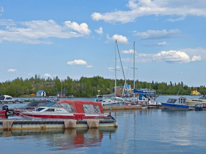 Boats and docks in Yellowknife Bay on Great Slave Lake